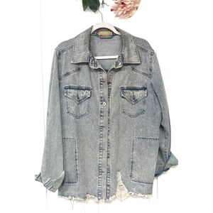 How very loved distressed blue jean shacket